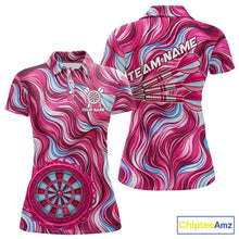 Load image into Gallery viewer, Custom Pink Blue Paint Dartboard &amp; Arrow Polo &amp; Quarter-Zip Shirt For Women Outfits Dart Jerseys NYN2825