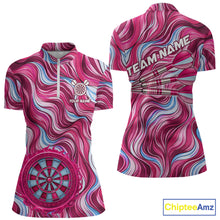 Load image into Gallery viewer, Custom Pink Blue Paint Dartboard &amp; Arrow Polo &amp; Quarter-Zip Shirt For Women Outfits Dart Jerseys NYN2825