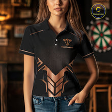 Load image into Gallery viewer, Black And Metallic Copper Darts Polo &amp; 1/4-Zip Shirt For Women Custom Outfits Team Darts Jersey NYN3040