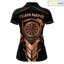 Load image into Gallery viewer, Black And Metallic Copper Darts Polo &amp; 1/4-Zip Shirt For Women Custom Outfits Team Darts Jersey NYN3040