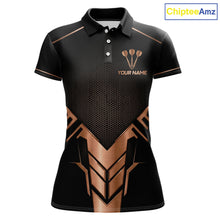 Load image into Gallery viewer, Black And Metallic Copper Darts Polo &amp; 1/4-Zip Shirt For Women Custom Outfits Team Darts Jersey NYN3040