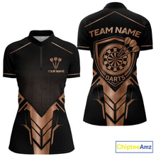 Load image into Gallery viewer, Black And Metallic Copper Darts Polo &amp; 1/4-Zip Shirt For Women Custom Outfits Team Darts Jersey NYN3040