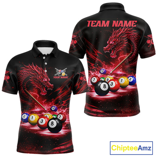 Red Funny Dragon Thunder Ball Pool Billiard Team Shirt For Men Custom Billiards Ball Attire NYN3041