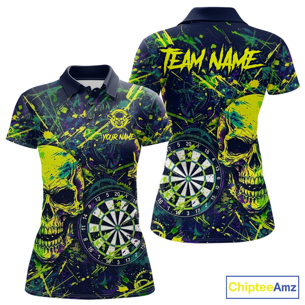 Grunge Blue Green Strike Horror Skull Womens Darts Shirt Personalized Splatter Dart Team Jerseys NYN3202