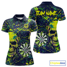 Load image into Gallery viewer, Grunge Blue Green Strike Horror Skull Womens Darts Shirt Personalized Splatter Dart Team Jerseys NYN3202