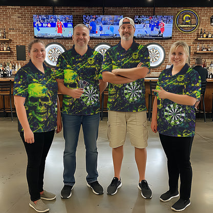 Grunge Blue Green Strike Horror Skull Mens Darts Shirt Personalized Splatter Dart Team Jerseys NYN3202