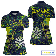 Load image into Gallery viewer, Grunge Blue Green Strike Horror Skull Womens Darts Shirt Personalized Splatter Dart Team Jerseys NYN3202