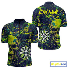 Load image into Gallery viewer, Grunge Blue Green Strike Horror Skull Mens Darts Shirt Personalized Splatter Dart Team Jerseys NYN3202