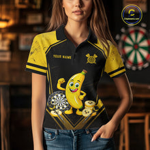 Load image into Gallery viewer, Funny Banana Mascot Black And Yellow Darts Jersey For Women Custom Polo &amp; 1/4 Zip Darts Team Shirts NYN3206