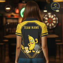 Load image into Gallery viewer, Funny Banana Mascot Black And Yellow Darts Jersey For Women Custom Polo &amp; 1/4 Zip Darts Team Shirts NYN3206