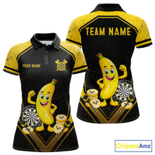 Load image into Gallery viewer, Funny Banana Mascot Black And Yellow Darts Jersey For Women Custom Polo &amp; 1/4 Zip Darts Team Shirts NYN3206