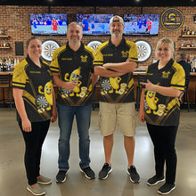 Load image into Gallery viewer, Funny Banana Mascot Black And Yellow Darts Jersey For Women Custom Polo &amp; 1/4 Zip Darts Team Shirts NYN3206