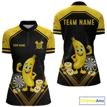 Load image into Gallery viewer, Funny Banana Mascot Black And Yellow Darts Jersey For Women Custom Polo &amp; 1/4 Zip Darts Team Shirts NYN3206