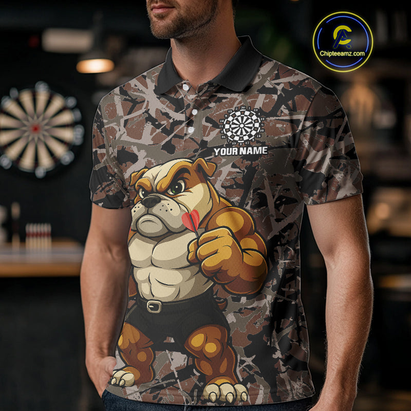 Golden Ochre Bulldog With Arrows Men's Grunge Darts Shirt - Custom Name For Players NYN0504