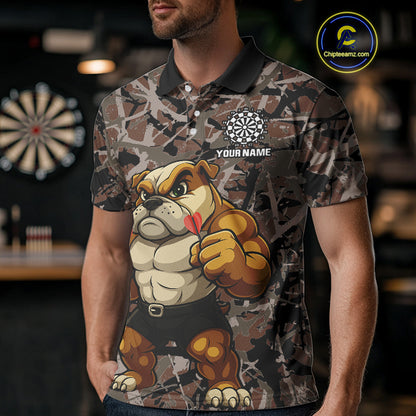 Golden Ochre Bulldog With Arrows Men's Grunge Darts Shirt - Custom Name For Players NYN0504