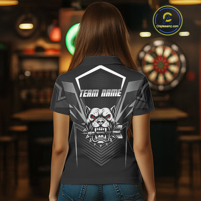 Black Bulldog Holding Arrows Womnen's Team Shirt - Custom Name For Darts Jersey NYN0512
