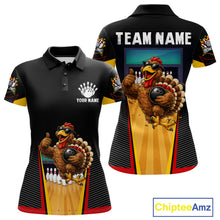 Load image into Gallery viewer, Funny Rooster Black &amp; Red Bowling Polo Quarter-Zip Shirt For Women Custom Bowling Team Jersey NYN3750