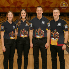 Load image into Gallery viewer, Funny Rooster Black &amp; Red Bowling Polo Quarter-Zip Shirt For Women Custom Bowling Team Jersey NYN3750