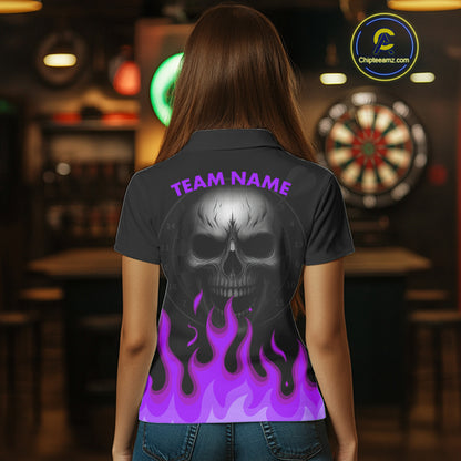 Custom Purple Flames Skull Dartboard Polo Darts Shirt For Women Outfit Dart Team Jersey NYN0994