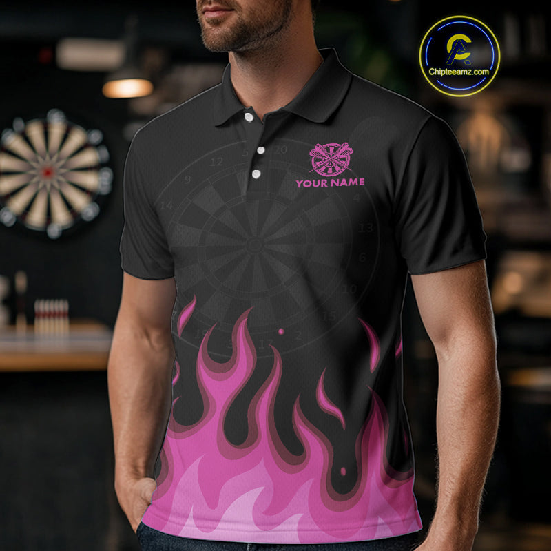 Custom Pink Flames Skull Dartboard Polo Darts Shirt For Men Outfit Dart Team Jersey NYN0996