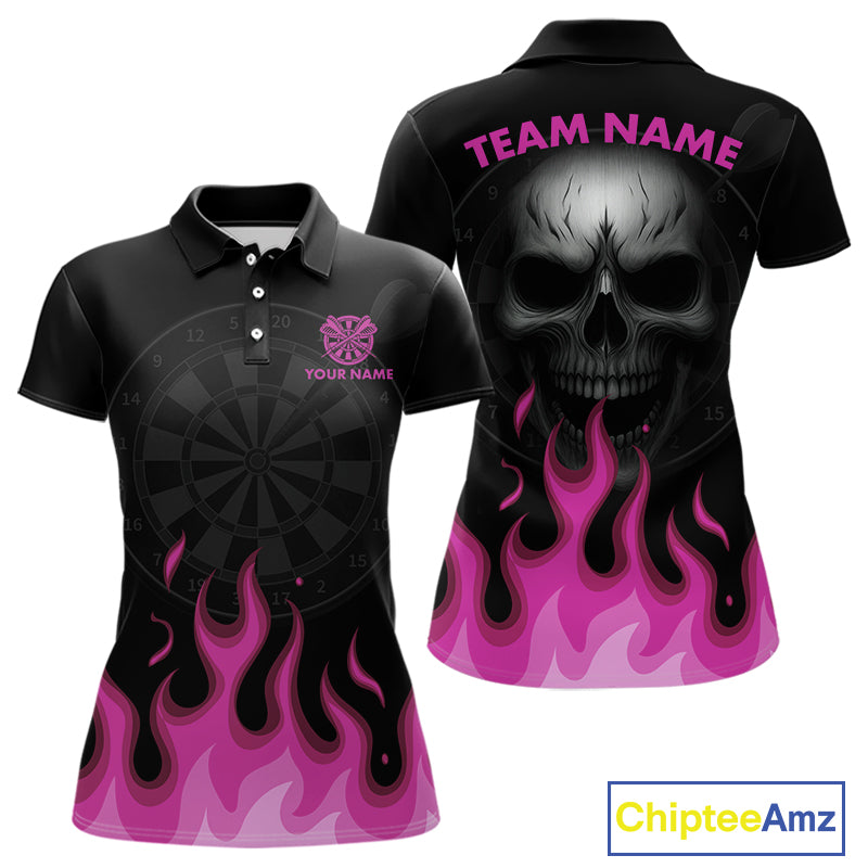 Custom Pink Flames Skull Dartboard Polo Darts Shirt For Women Outfit Dart Team Jersey NYN0996