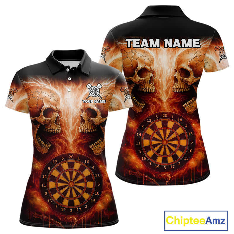 Custom Lightning Blue Skulls Dartboard Polo Darts Shirt For Women Outfit Dart Team Jersey NYN1006