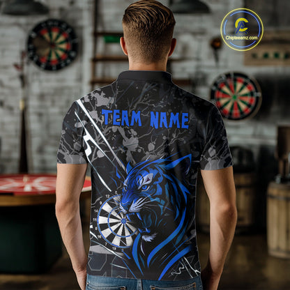 Men's Polo Dart Shirt Blue Fierce Tiger Dartboard Personalized Darts Jerseys Outfits NYN1016