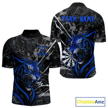 Men's 1/4-Zip Dart Shirt Blue Fierce Tiger Dartboard Personalized Darts Jerseys Outfits NYN1016