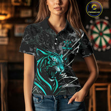 Load image into Gallery viewer, Women&#39;s Dart Polo Team Shirt Fierce Tiger Dartboard - Personalized Darts Team | Turquoise NYN1017