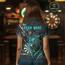 Load image into Gallery viewer, Women&#39;s Dart Polo Team Shirt Fierce Tiger Dartboard - Personalized Darts Team | Turquoise NYN1017