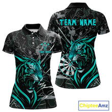 Load image into Gallery viewer, Women&#39;s Dart Polo Team Shirt Fierce Tiger Dartboard - Personalized Darts Team | Turquoise NYN1017