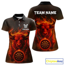Load image into Gallery viewer, Custom Funny Bull Grunge Red Flames Dartboard Dart Women Polo Shirt Outfits Dart Jerseys NYN1635