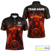 Load image into Gallery viewer, Custom Funny Bull Grunge Red Flames Dartboard Dart Men Polo Shirt Outfits Dart Jerseys NYN1635