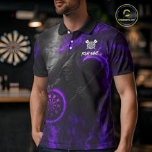 Load image into Gallery viewer, Custom Purple Flaming Dartboard Grim Reaper Dart Men Polo Shirt Dart Team Jerseys NYN1639