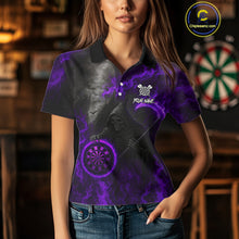Load image into Gallery viewer, Custom Purple Flaming Dartboard Grim Reaper Dart Women Polo Shirt Dart Team Jerseys NYN1639