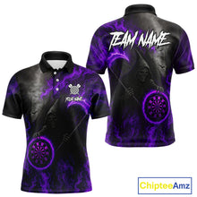 Load image into Gallery viewer, Custom Purple Flaming Dartboard Grim Reaper Dart Men Polo Shirt Dart Team Jerseys NYN1639