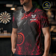 Load image into Gallery viewer, Custom Red Flaming Dartboard Grim Reaper Dart Men Polo Shirt Dart Team Jerseys NYN1640