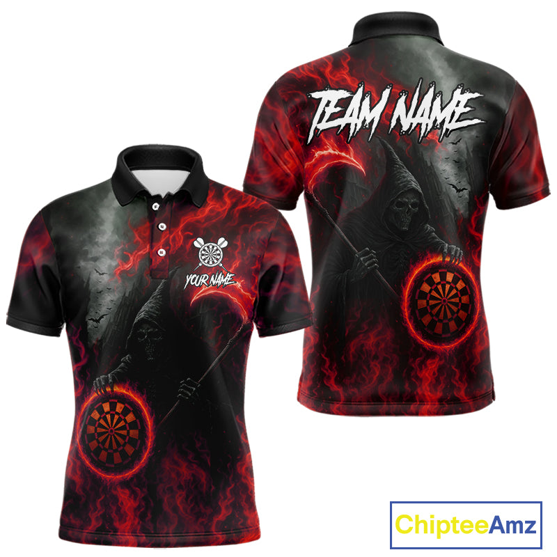 Custom Red Flaming Dartboard Grim Reaper Dart Men Polo Shirt Dart Team Jerseys NYN1640