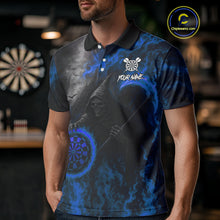 Load image into Gallery viewer, Custom Blue Flaming Dartboard Grim Reaper Dart Men Polo Shirt Dart Team Jerseys NYN1641