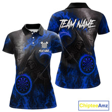 Load image into Gallery viewer, Custom Blue Flaming Dartboard Grim Reaper Dart Women Polo Shirt Dart Team Jerseys NYN1641