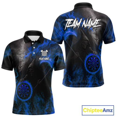 Custom Blue Flaming Dartboard Grim Reaper Dart Men Polo Shirt Dart Team Jerseys NYN1641