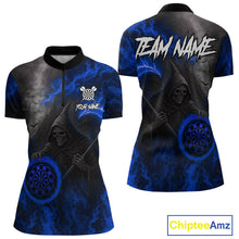 Load image into Gallery viewer, Custom Blue Flaming Dartboard Grim Reaper Dart Women 1/4-Zip Shirt Dart Team Jerseys NYN1641
