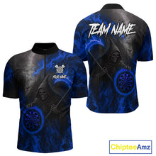 Load image into Gallery viewer, Custom Blue Flaming Dartboard Grim Reaper Dart Men 1/4-Zip Shirt Dart Team Jerseys NYN1641
