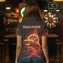 Load image into Gallery viewer, Red Flames Shark Cracked Dartboard Custom Women Darts Polo Shirt Fire Flame Dart Jerseys NYN1919