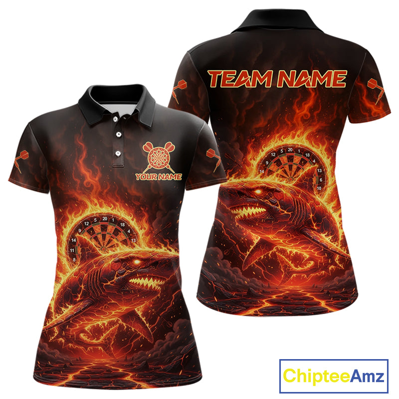 Red Flames Shark Cracked Dartboard Custom Women Darts Polo Shirt Fire Flame Dart Jerseys NYN1919