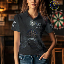 Load image into Gallery viewer, Black And Purple Gothic Shark Dartboard Custom Women Darts Polo Shirt Shark Dart Jerseys NYN1923