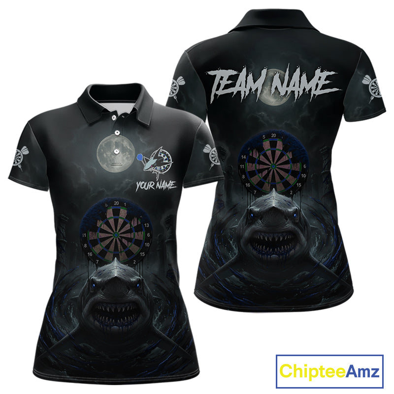 Black And Blue Gothic Shark Dartboard Custom Women Darts Polo Shirt Shark Dart Jerseys NYN1922