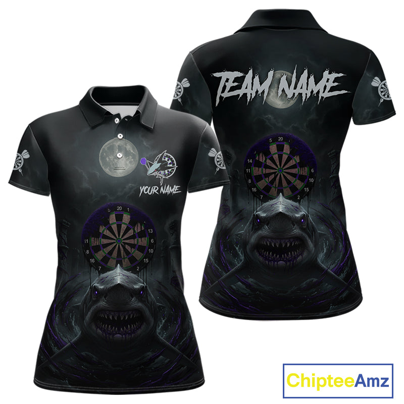 Black And Purple Gothic Shark Dartboard Custom Women Darts Polo Shirt Shark Dart Jerseys NYN1923