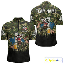 Load image into Gallery viewer, Custom Camouflage Human &amp; Funny Beer Bull Dartboard Men Darts Quarter-Zip Shirt Dart Jerseys NYN1925