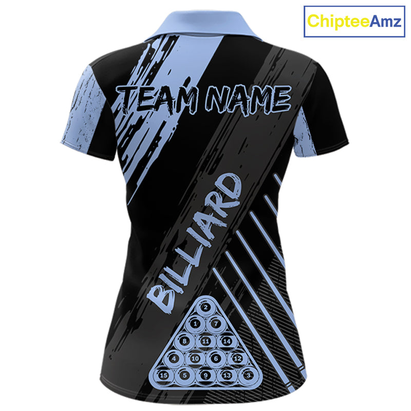 Light-Blue Grunge Billiard Ball Pool Women Polo & 1/4-Zip Shirt Custom 8 Ball Billiards Jerseys NYN2452